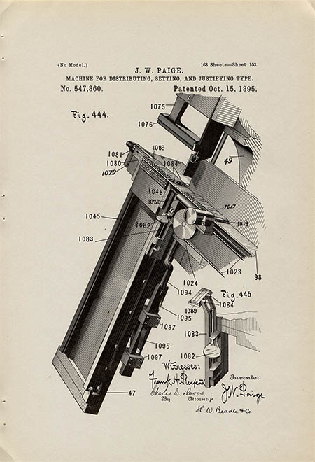 James Paige - Machine for distributing, setting, and justifying type