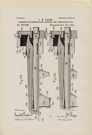 James Paige - Machine for distributing, setting, and justifying type